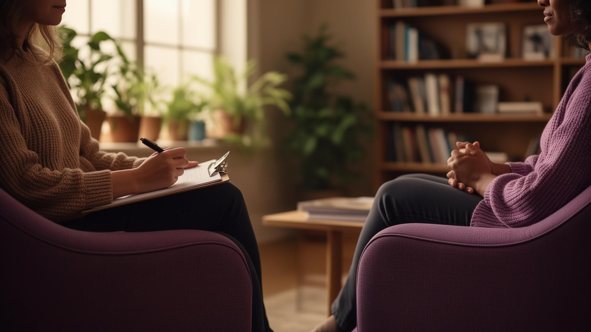 A therapist taking notes during a session